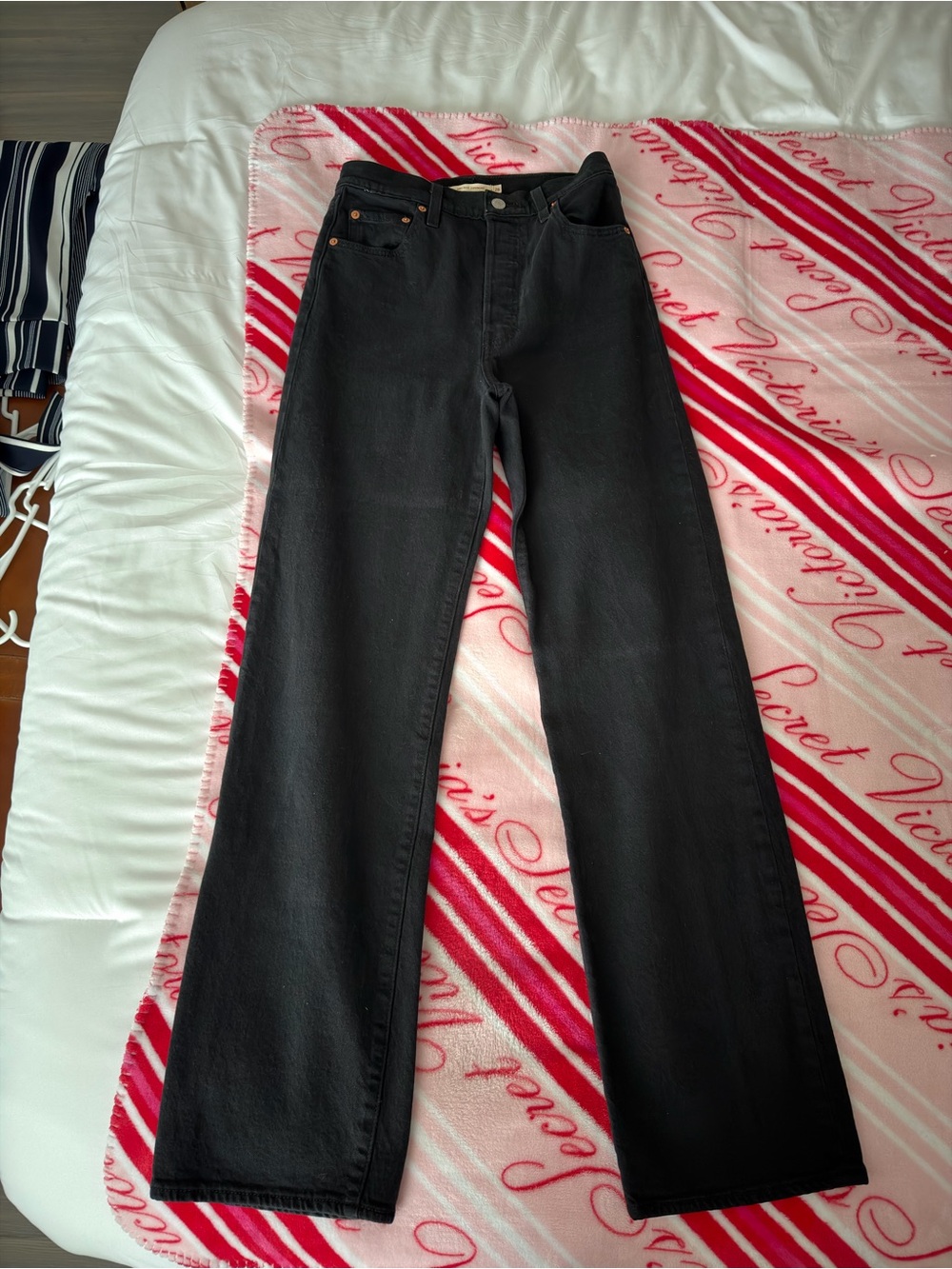 Levi's Black Ribcage High Wasted Straight-Leg Jeans